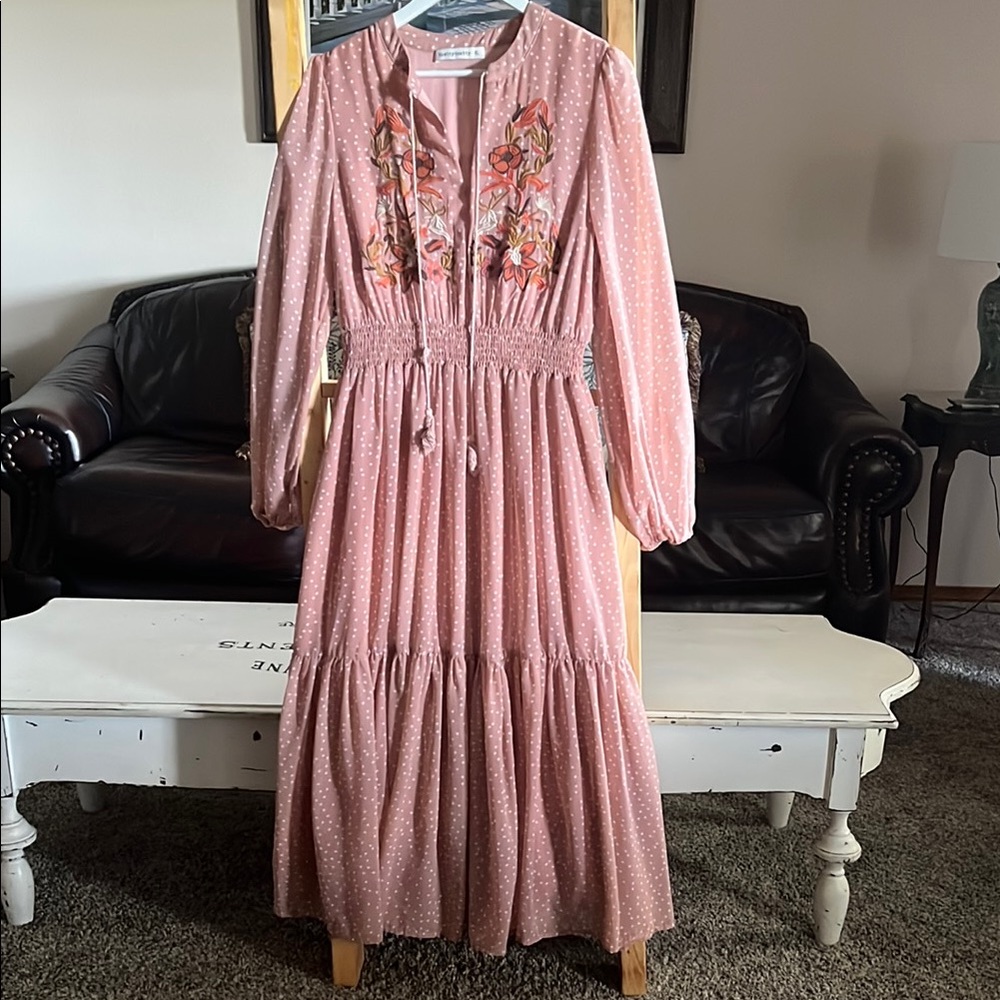 Embroidered Pink Maxi Dress